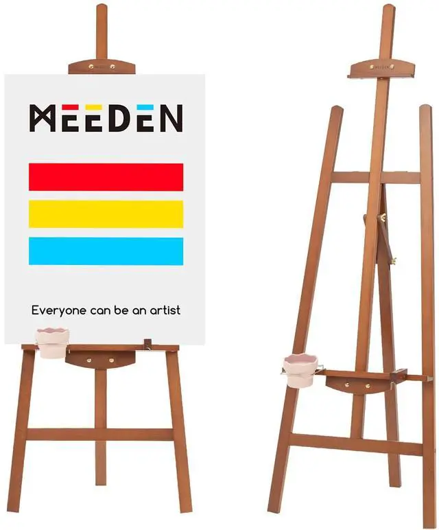 Main image of Easel Stand for Painting: A Frame Wooden Display Easel Stand for Canvas up to 59", Adjustable Lyre Beech Wood Artist Easel with Brush Holder, Washer for Painting, Display, Wedding Sign, Walnut