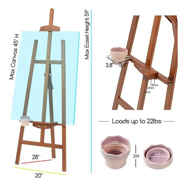 Alt view image 2 of 7 - Easel Stand for Painting: A Frame Wooden Display Easel Stand for Canvas up to 59", Adjustable Lyre Beech Wood Artist Easel with Brush Holder, Washer for Painting, Display, Wedding Sign, Walnut