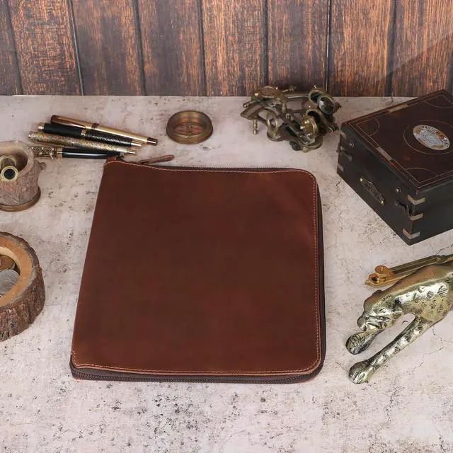 Alt view image 5 of 7 - Full Grain Leather Notebook Cover, 8.5x11 Zippered Journal - Tan | Full grain leather, refillable, fits 8.5x11 spiral or Cahier XXL, handmade, durable zipper
