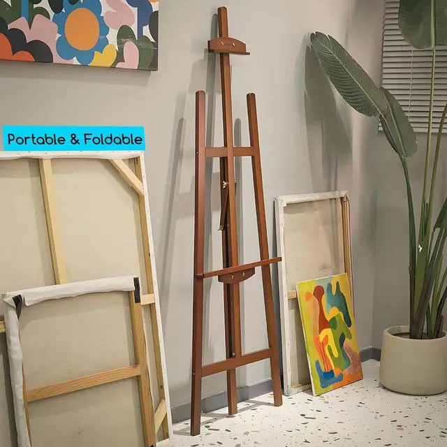 Alt view image 7 of 7 - Easel Stand for Painting: A Frame Wooden Display Easel Stand for Canvas up to 59", Adjustable Lyre Beech Wood Artist Easel with Brush Holder, Washer for Painting, Display, Wedding Sign, Walnut