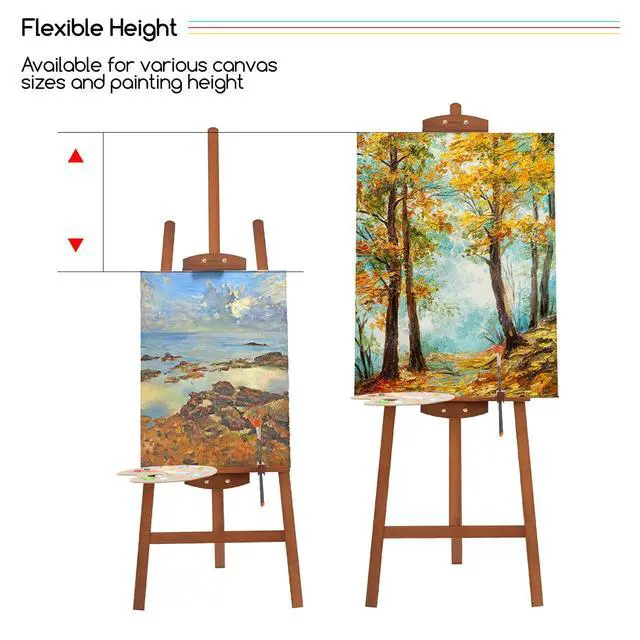 Alt view image 4 of 7 - Easel Stand for Painting: A Frame Wooden Display Easel Stand for Canvas up to 59", Adjustable Lyre Beech Wood Artist Easel with Brush Holder, Washer for Painting, Display, Wedding Sign, Walnut