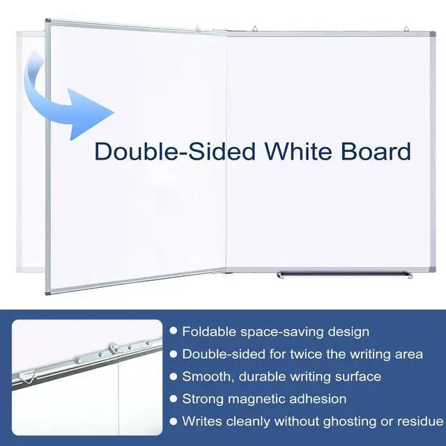 Alt view image 2 of 6 - Magnetic Dry Erase White Board - Large Foldable Portable 60" x 36" Double Sided Whiteboard Silver Aluminum Frame Marker Board, Hanging Wall Mounted for Office Home School