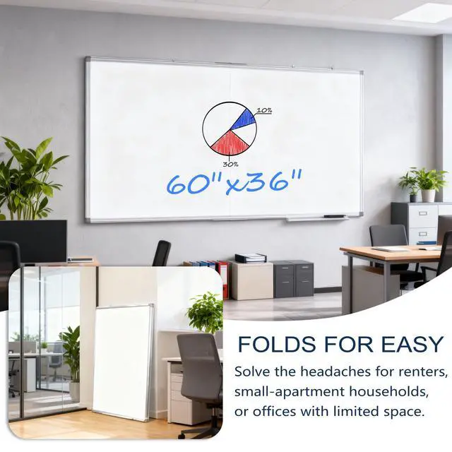 Alt view image 3 of 6 - Magnetic Dry Erase White Board - Large Foldable Portable 60" x 36" Double Sided Whiteboard Silver Aluminum Frame Marker Board, Hanging Wall Mounted for Office Home School