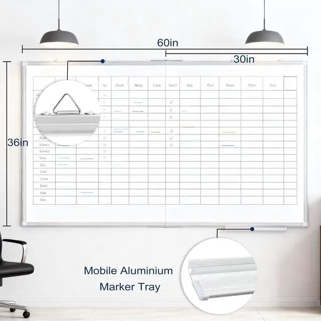 Alt view image 4 of 6 - Magnetic Dry Erase White Board - Large Foldable Portable 60" x 36" Double Sided Whiteboard Silver Aluminum Frame Marker Board, Hanging Wall Mounted for Office Home School