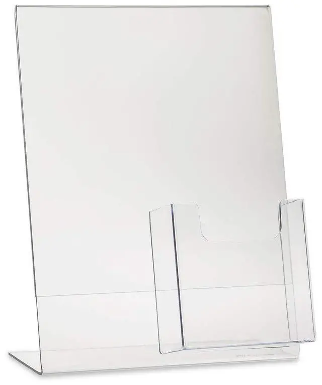 Main image of Deluxe Clear Acrylic Slant Back Sign Holder Premium 8.5 x 11 Inches with Trifold Brochure Pocket