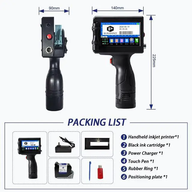 Alt view image 6 of 7 - Handheld Inkjet Printer 1 in, E15-1 Portable Handheld Printers with ER521 Black Ink Cartridge, Handheld Inkjet Printer Gun for Text QR Barcode Batch Number Logo Date Label Printer