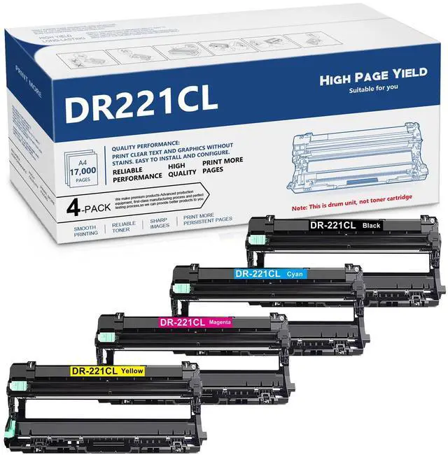 Main image of DR221 DR221CL Drum Unit Set 4 Pack Replacement for Brother DR-221CL DR-221CL-BK Drum Unit for HL-3140CW HL-3170CDW HL-3180CDW MFC-9330CDW MFC-9130CW Printer (Only Drum, Not Include Toner)