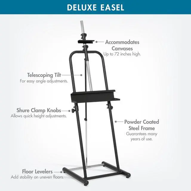 Alt view image 2 of 6 - Deluxe Easel - Black 22.5" W x 23" D x 87.75" H