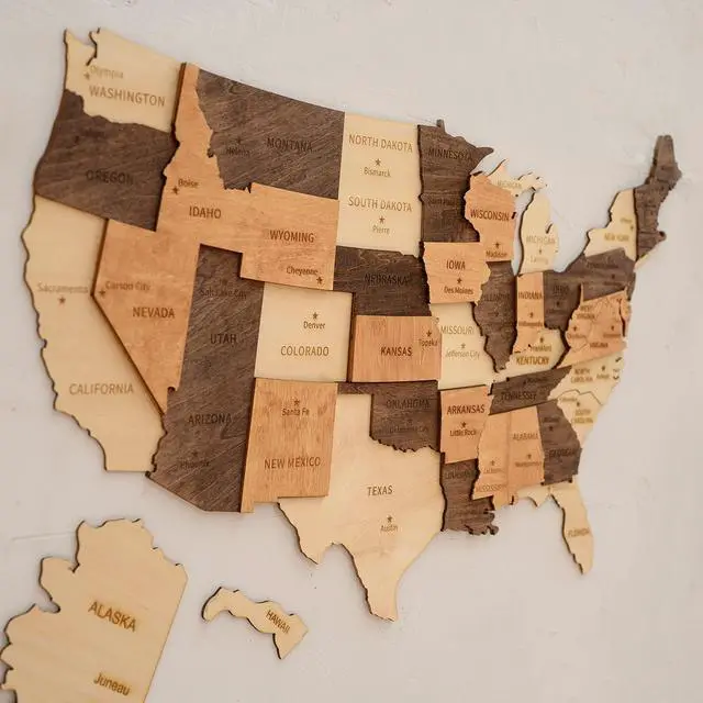 Alt view image 7 of 7 - 3D Wooden USA Map, Wall Art, Wood United States Map with Push Pins, Christmas Decoration, US Maps for Travel Gifts for Men, Office Wall Decor, Dad Gifts, Home Decor Living Room (Size M Prime: 40"x25")