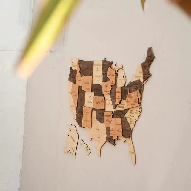 Alt view image 6 of 7 - 3D Wooden USA Map, Wall Art, Wood United States Map with Push Pins, Christmas Decoration, US Maps for Travel Gifts for Men, Office Wall Decor, Dad Gifts, Home Decor Living Room (Size M Prime: 40"x25")
