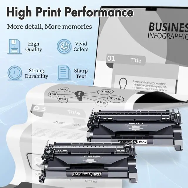 Alt view image 4 of 7 - 26A CF226A High Yield Toner Cartridge (Black, 2-Pack) | Compatible 26A CF226A Black Toner Cartridge Replacement for LaserPro M402d M402dw M402dne; LaserPro MFP M426dw M426fdw M427dw