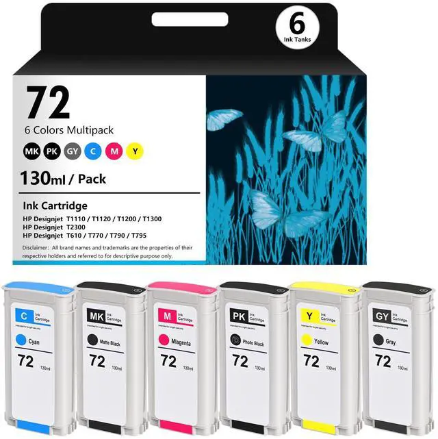 Main image of 72 Ink Cartridges Replacement for HP 72 Compatible with HP Designjet T795, T790, Designjet T1300, T2300, Designjet T1200,T1110,T1120, Designjet T610,T770, C9403A C9370A C9371A C9372A C9373A C9374A