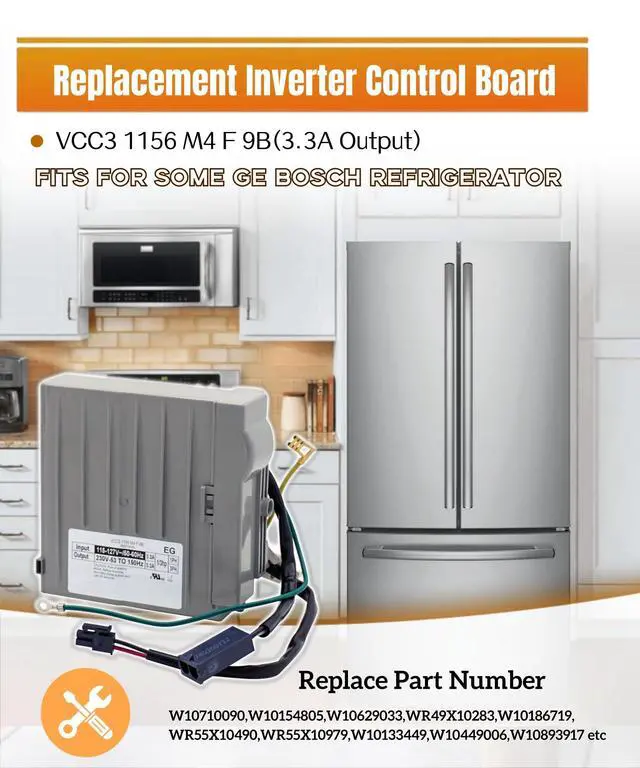 Alt view image 2 of 6 - W10710090 Refrigerator Inverter Control Board VCC3 1156 M4 F 9B Fits for Some GE Bosch Refrigerator 3.3A Output,Replaces GSH25ISXLSS,PFE29PSDASS,Replaces W10154805,W10893917,WR55X1049