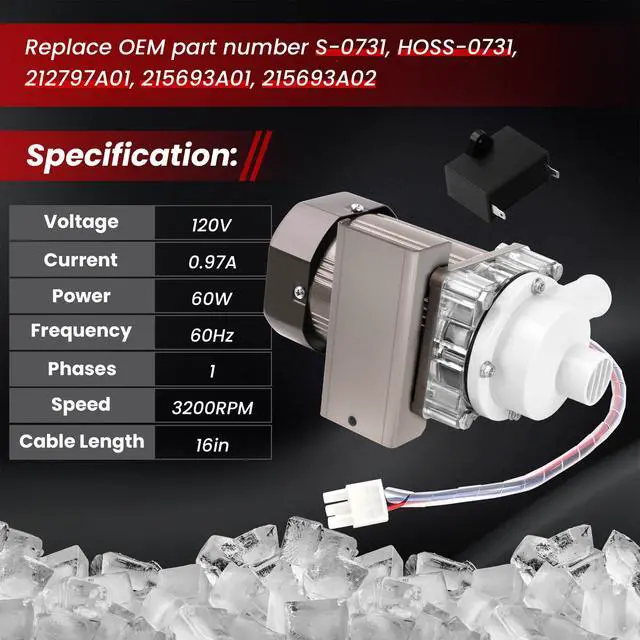 Alt view image 5 of 7 - S-0731 Ice Machine Motor,Water Pump Assembly Kit | Compatible with Hoshizaki 900-SD, KM-1300M, KM-1600M Series Ice Machines,120V 60W Water Pump Motor Assembly with Plug Service