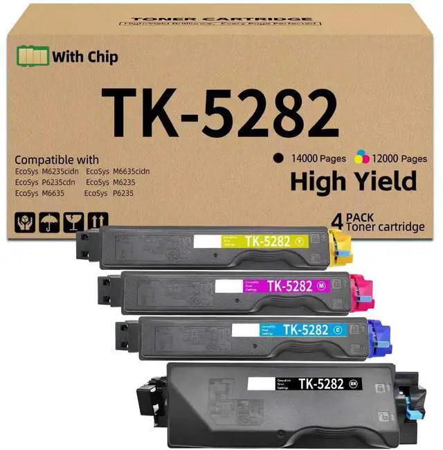 Main image of TK5282 TK-5282 Toner Cartridge with Chip Replacement for Kyocera TK-5282K TK-5282C TK-5282M TK-5282Y Compatible with Kyocera Ecosys M6635cidn P6235cdn M6235cidn P6235cidn M6635cidn Printers (4 Pack)