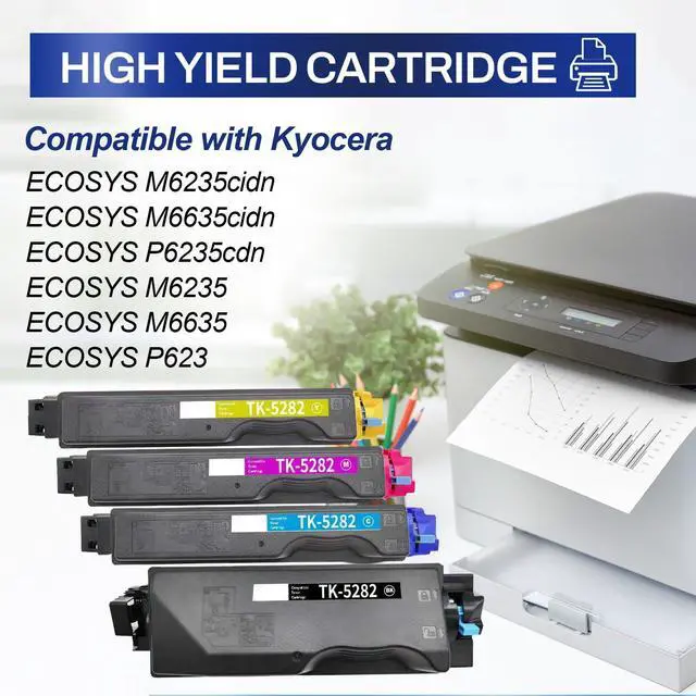 Alt view image 2 of 6 - TK5282 TK-5282 Toner Cartridge with Chip Replacement for Kyocera TK-5282K TK-5282C TK-5282M TK-5282Y Compatible with Kyocera Ecosys M6635cidn P6235cdn M6235cidn P6235cidn M6635cidn Printers (4 Pack)