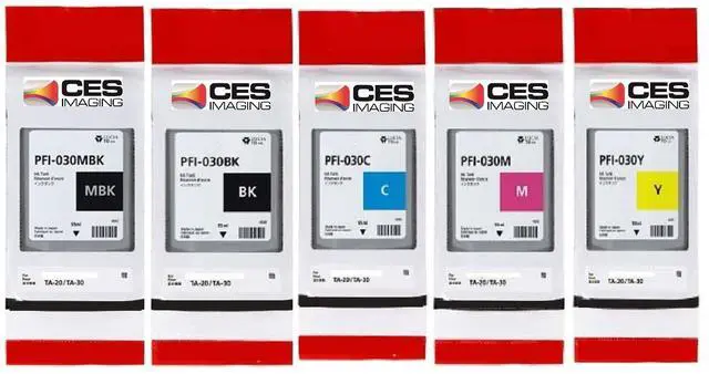 Main image of Canon PFI-030 55ml Ink Tank Set (Black, Matte Black, Cyan, Magenta, Yellow) for Canon imagePROGRAF TA-20 and TA-30