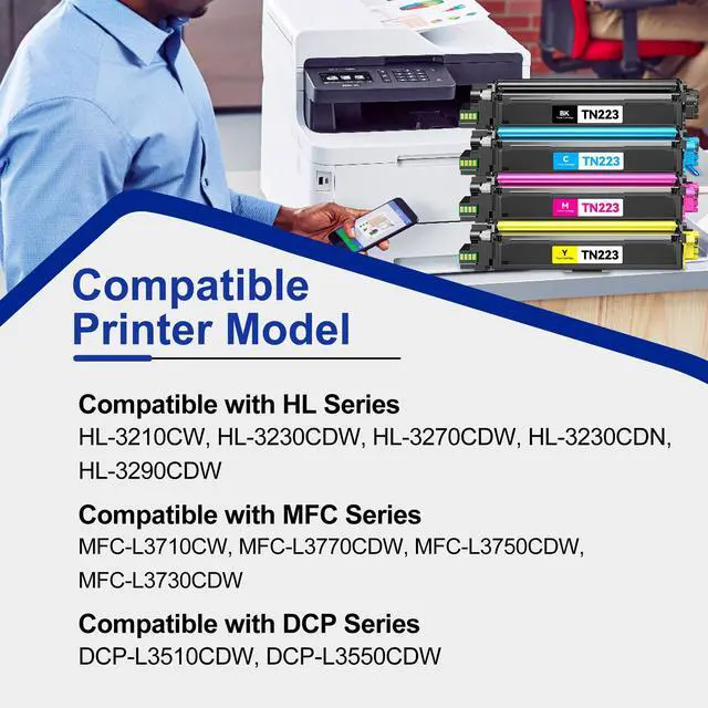Alt view image 3 of 7 - TN223 Toner Compatible for Brother TN-223BK/C/M/Y Toner Cartridges | TN223 4PK Replacement for Brother TN223BK/C/M/Y Toner Cartridge for HL-L3270CDW MFC-L3770CDW Toner