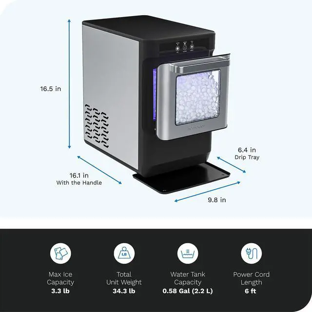 Alt view image 3 of 7 - Countertop Nugget Ice Maker - Stainless Steel with Touch Screen - Portable and Compact - Chewable Nugget Ice Machine - Produces Up to 44lb of Ice Per Day
