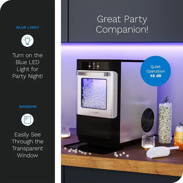 Alt view image 7 of 7 - Countertop Nugget Ice Maker - Stainless Steel with Touch Screen - Portable and Compact - Chewable Nugget Ice Machine - Produces Up to 44lb of Ice Per Day