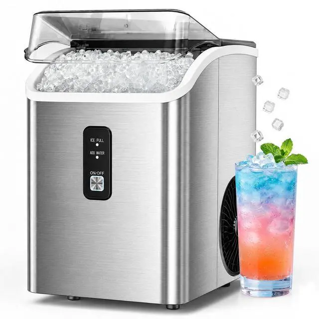 Main image of Nugget Ice Maker Countertop, Chewable Pellet Ice Machine with Self-Cleaning, 35Lbs/24H, Portable Sonic Ice Machine with Ice Scoop & Basket, Self-Cleaning for Home Kitchen Office RV Camping, Steel