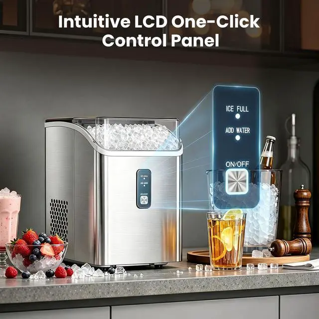 Alt view image 4 of 7 - Nugget Ice Maker Countertop, Chewable Pellet Ice Machine with Self-Cleaning, 35Lbs/24H, Portable Sonic Ice Machine with Ice Scoop & Basket, Self-Cleaning for Home Kitchen Office RV Camping, Steel