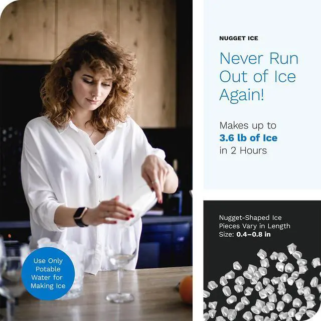 Alt view image 5 of 7 - Countertop Nugget Ice Maker - Stainless Steel with Touch Screen - Portable and Compact - Chewable Nugget Ice Machine - Produces Up to 44lb of Ice Per Day