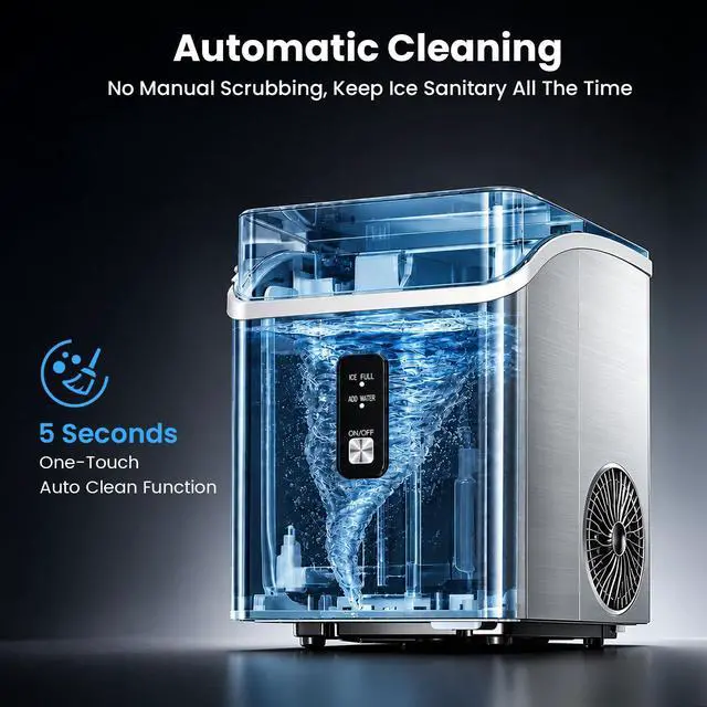Alt view image 5 of 7 - Nugget Ice Maker Countertop, Chewable Pellet Ice Machine with Self-Cleaning, 35Lbs/24H, Portable Sonic Ice Machine with Ice Scoop & Basket, Self-Cleaning for Home Kitchen Office RV Camping, Steel