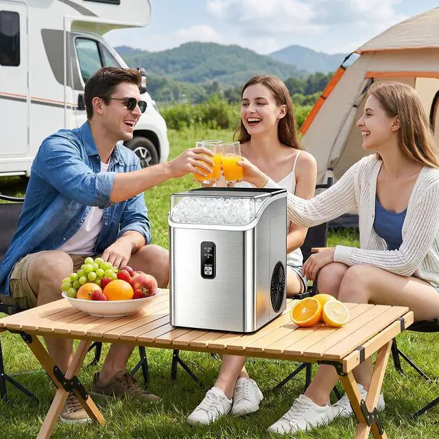 Alt view image 7 of 7 - Nugget Ice Maker Countertop, Chewable Pellet Ice Machine with Self-Cleaning, 35Lbs/24H, Portable Sonic Ice Machine with Ice Scoop & Basket, Self-Cleaning for Home Kitchen Office RV Camping, Steel
