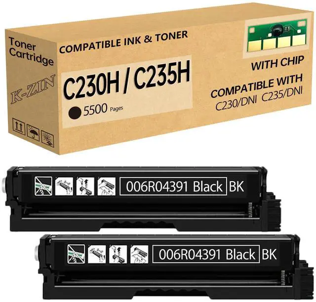 Main image of C230 C235 Black High Yield Toner Cartridge with Chip 5500 Pages | Compatible with Xerox C230 C235 C230DNI C235DNI Color Printer Toner for 006R04391 006R04383 Toner Cartridge (2-Pack)