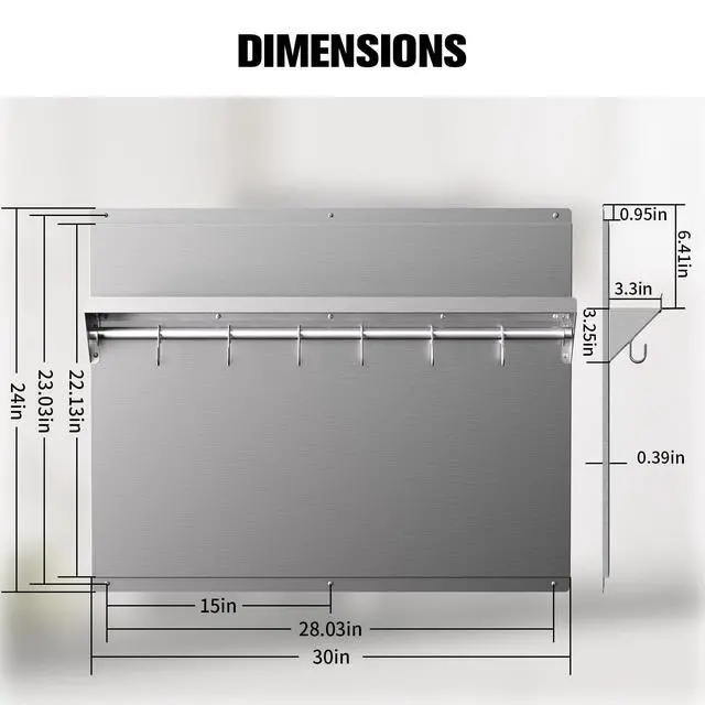 Alt view image 2 of 7 - Stainless Steel Backsplash with Shelf 24 x 30 inch | Range Wall Protector, Stainless Steel Wall Shield, with Built-in Storage Shelf and Hanging Rack