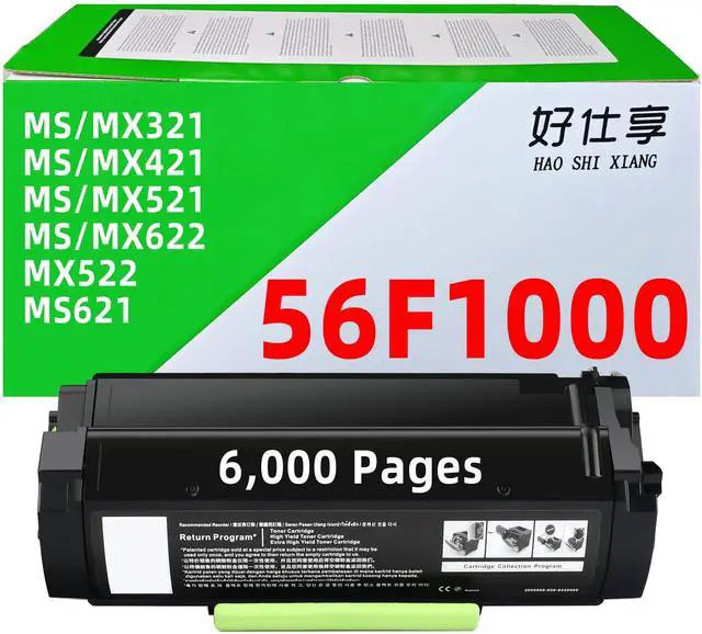 Main image of 56F1000 Black High Yield Toner Cartridge Replacement for Lexmark 56F1H0E 56F1H00 56F1U00 56F1U0E for MS321 MS421 MS521 MS621 MS622 MX321 MX421 MX521 MX522 MX622 Printers 6,000 Pages