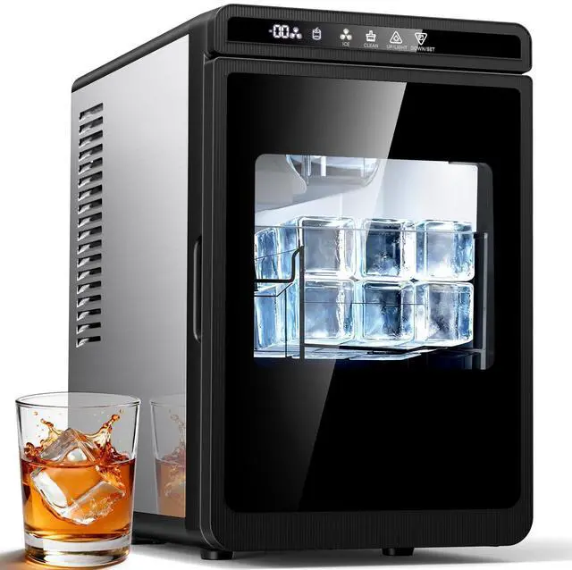 Main image of Clear Ice Cube Maker, Makes 3 Crystal Clear 1.6" Square Ice Cubes, Dual Mode (15min Fast / 40min Crystal), 288Pcs/Day, Auto-Clean, Stainless Steel Countertop for Home Bar Office Kitchen
