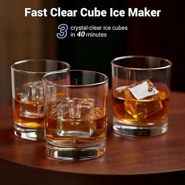 Alt view image 3 of 7 - Clear Ice Cube Maker, Makes 3 Crystal Clear 1.6" Square Ice Cubes, Dual Mode (15min Fast / 40min Crystal), 288Pcs/Day, Auto-Clean, Stainless Steel Countertop for Home Bar Office Kitchen