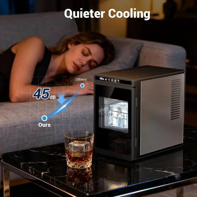Alt view image 4 of 7 - Clear Ice Cube Maker, Makes 3 Crystal Clear 1.6" Square Ice Cubes, Dual Mode (15min Fast / 40min Crystal), 288Pcs/Day, Auto-Clean, Stainless Steel Countertop for Home Bar Office Kitchen