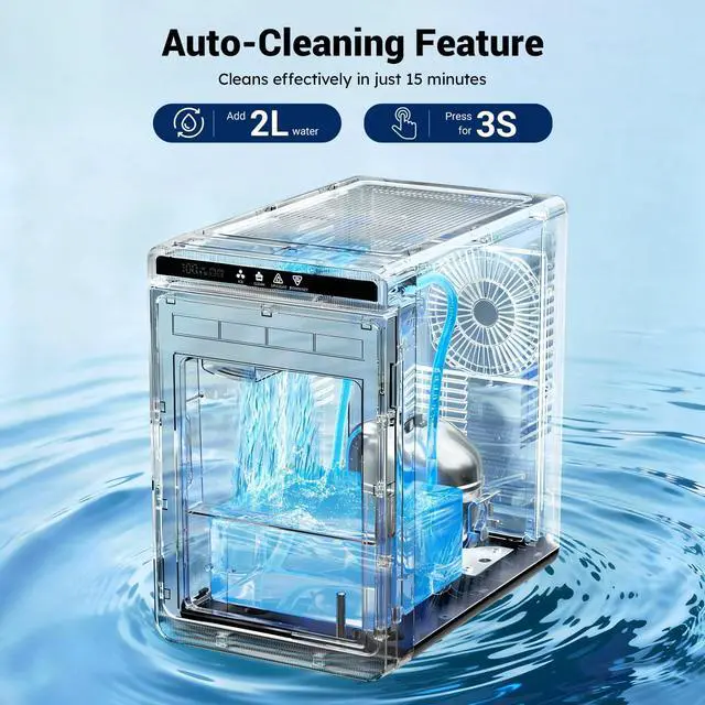 Alt view image 6 of 7 - Clear Ice Cube Maker, Makes 3 Crystal Clear 1.6" Square Ice Cubes, Dual Mode (15min Fast / 40min Crystal), 288Pcs/Day, Auto-Clean, Stainless Steel Countertop for Home Bar Office Kitchen