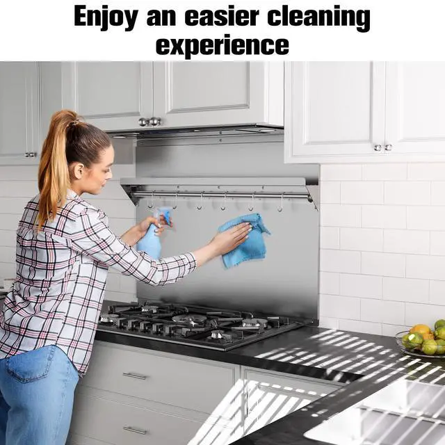 Alt view image 7 of 7 - Stainless Steel Backsplash with Shelf 24 x 30 inch | Range Wall Protector, Stainless Steel Wall Shield, with Built-in Storage Shelf and Hanging Rack