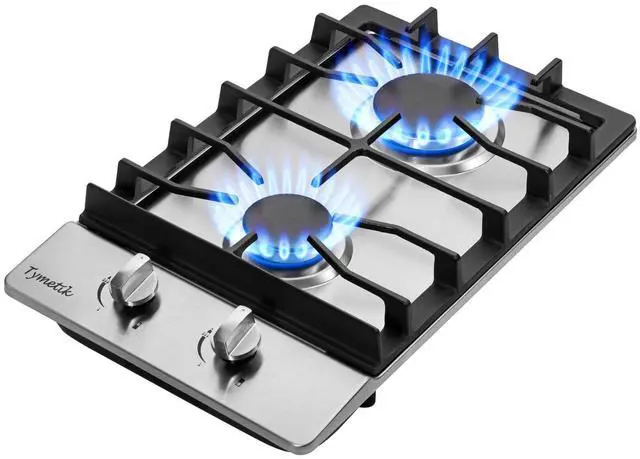 Main image of 12 Inch Gas Cooktop, 2 Burners Stovetop Built-in Stainless Steel Stove Top Natural Gas/Propane Convertible Cooker for Outdoor, Apartments, RVs