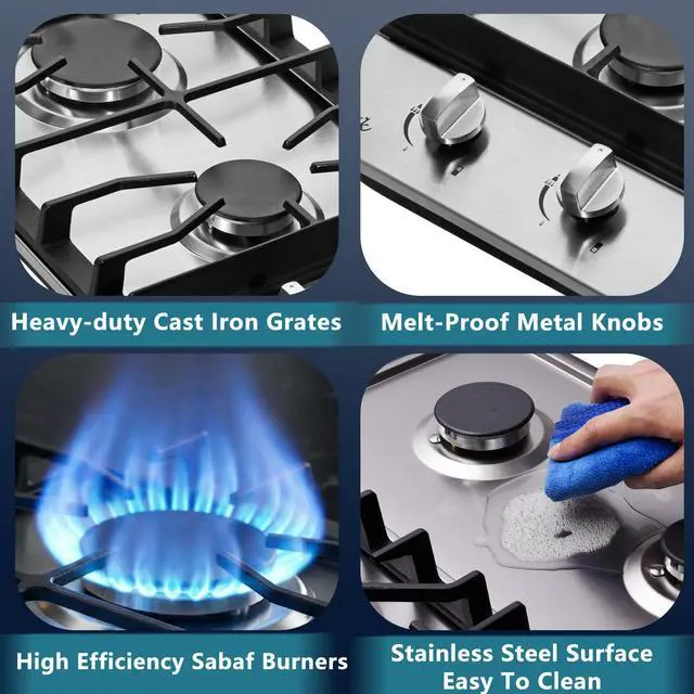 Alt view image 2 of 7 - 12 Inch Gas Cooktop, 2 Burners Stovetop Built-in Stainless Steel Stove Top Natural Gas/Propane Convertible Cooker for Outdoor, Apartments, RVs