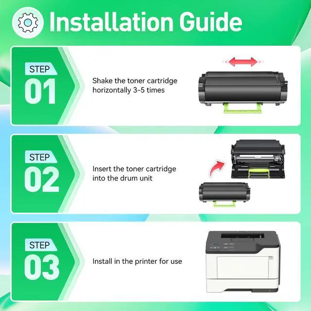 Alt view image 4 of 6 - 56F1H00 Toner Cartridge with Chip Compatible Replacement for Lexmark MS321dn MS421dn MS421dw MS521dn MS621dn MS622de MX321adn MX321adw MX421ade MX521ade MX521de MX522adhe MX622ade MX622adhe Printer