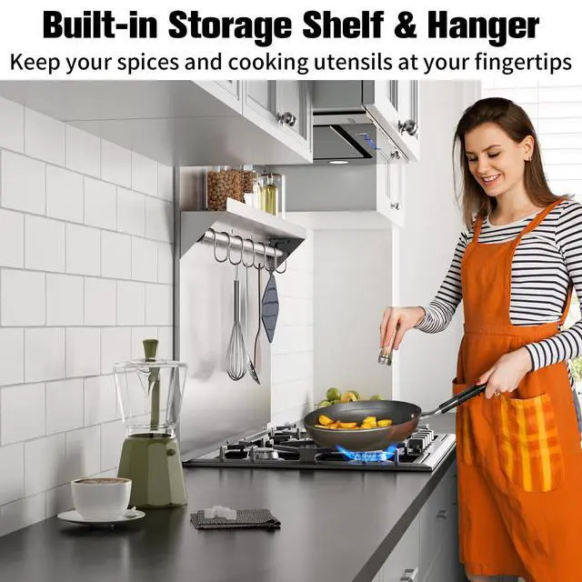 Alt view image 6 of 7 - Stainless Steel Backsplash with Shelf 24 x 30 inch | Range Wall Protector, Stainless Steel Wall Shield, with Built-in Storage Shelf and Hanging Rack
