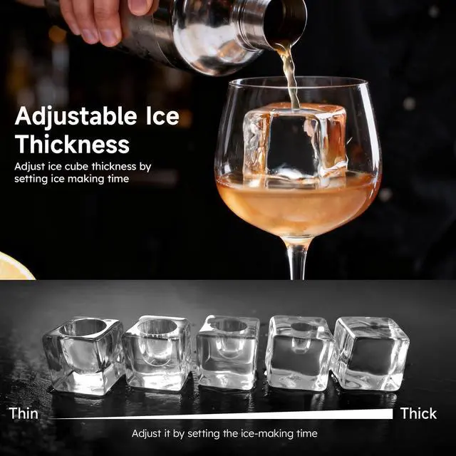 Alt view image 7 of 7 - Clear Ice Cube Maker, Makes 3 Crystal Clear 1.6" Square Ice Cubes, Dual Mode (15min Fast / 40min Crystal), 288Pcs/Day, Auto-Clean, Stainless Steel Countertop for Home Bar Office Kitchen