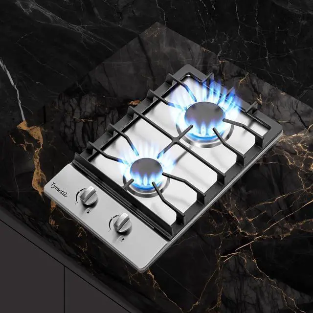 Alt view image 6 of 7 - 12 Inch Gas Cooktop, 2 Burners Stovetop Built-in Stainless Steel Stove Top Natural Gas/Propane Convertible Cooker for Outdoor, Apartments, RVs
