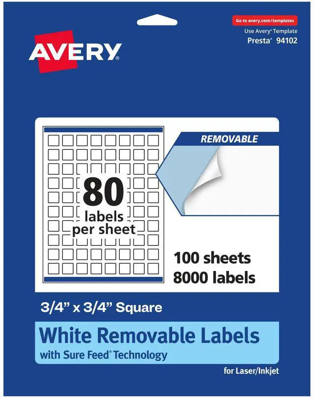 Main image of ® Matte White Removable Square Labels, Sure Feed® Technology, Print-to-The-Edge, 3/4" x 3/4", 8,000 Removable Labels, Laser/Inkjet Printable