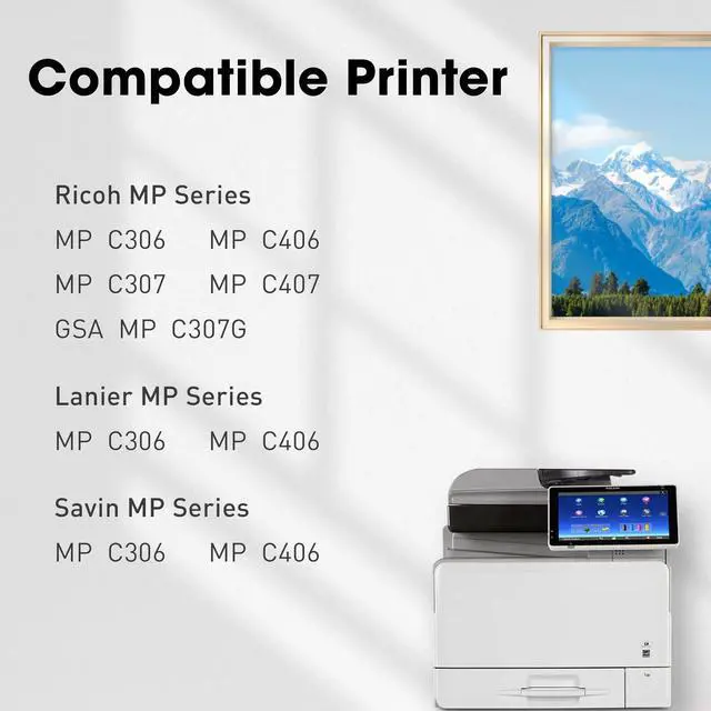 Alt view image 2 of 6 - MP C406 MP C307 MP C407 MP C306 Toner Cartridge MPC406 MPC307 842091 842092 842093 842094 Replacement for Ricoh MP C307 MP C407 MP C406 MP C306 Printer (17,000 Pages High Yield, BCMY, 4-Pack)