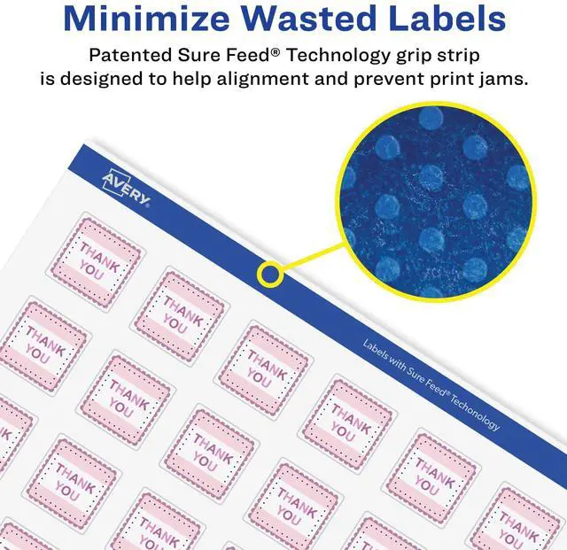 Alt view image 4 of 7 - ® Matte White Removable Square Labels, Sure Feed® Technology, Print-to-The-Edge, 1.5" x 1.5", 2,000 Removable Labels, Laser/Inkjet Printable
