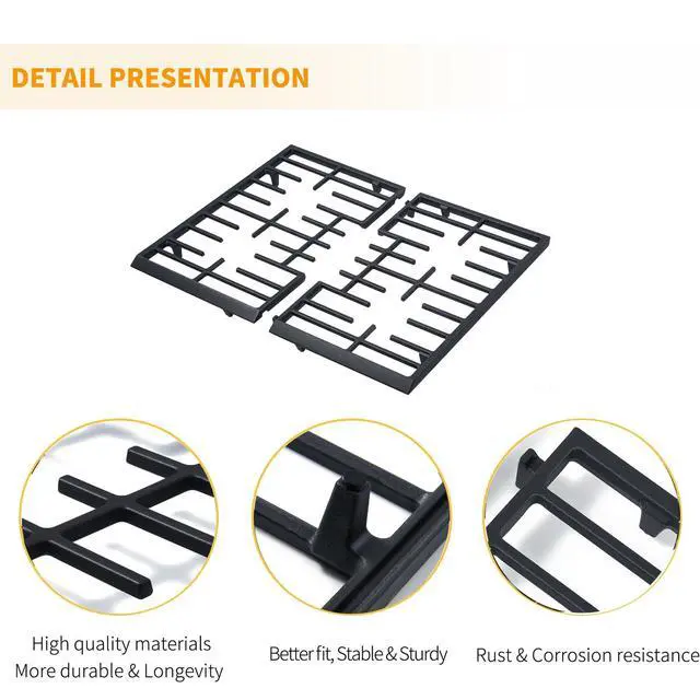 Alt view image 3 of 6 - Upgraded W10620480 Burner Grate Kit Replacement Parts for Whirlpool Stove Parts Grates WFG320M0BS3 WFG505M0BS3 Whirlpool Gas Range Cooktop Parts Cast Iron Surface Burner Cooking Grate Rack 1 Set