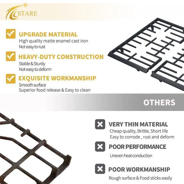 Alt view image 4 of 6 - Upgraded W10620480 Burner Grate Kit Replacement Parts for Whirlpool Stove Parts Grates WFG320M0BS3 WFG505M0BS3 Whirlpool Gas Range Cooktop Parts Cast Iron Surface Burner Cooking Grate Rack 1 Set