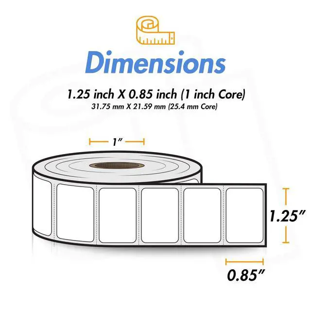 Alt view image 4 of 7 - Direct Thermal Label, 1.25" x 0.85", 1" Core, 20 Rolls, 1500/Roll | Compatible with Rollo & Zebra Desktop Printers, Permanent Adhesive, Perforated, Postage QR Barcode Shipping Sticker