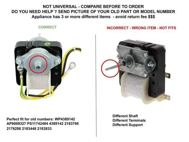 Alt view image 3 of 7 - 4389142 Fits Refrigerator Evapaporator Motor Fan WP4389142. 2163766, 2176298, 2183448, 2183833, 2200546